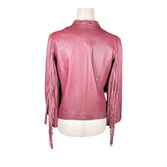 Cleobella Everly Fringe Moto 100% Genuine Sheep Leather Jacket Burgundy Red L - Picture 6 of 13